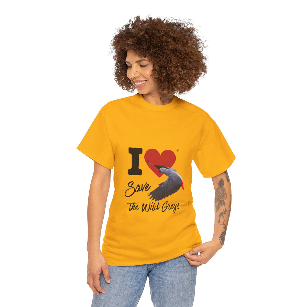 I Heart Save the Wild Greys T-Shirt — Conservation Grey Parrot Tee