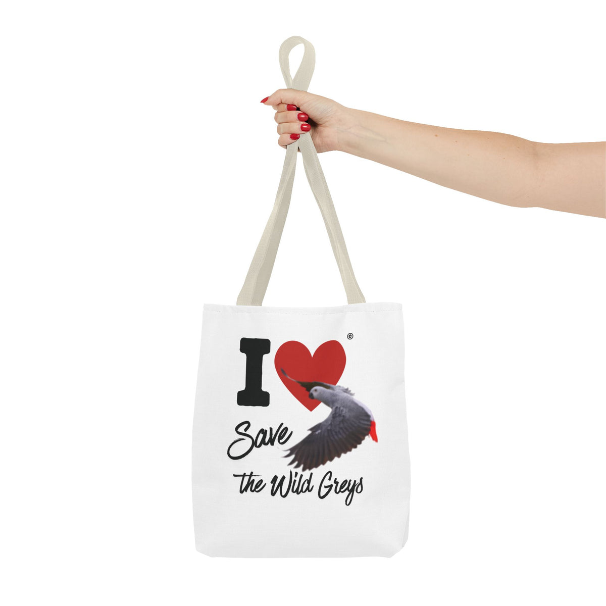 I  Heart Save the Wild Greys Tote Bag — Eco-Friendly Parrot Rescue Canvas Tote