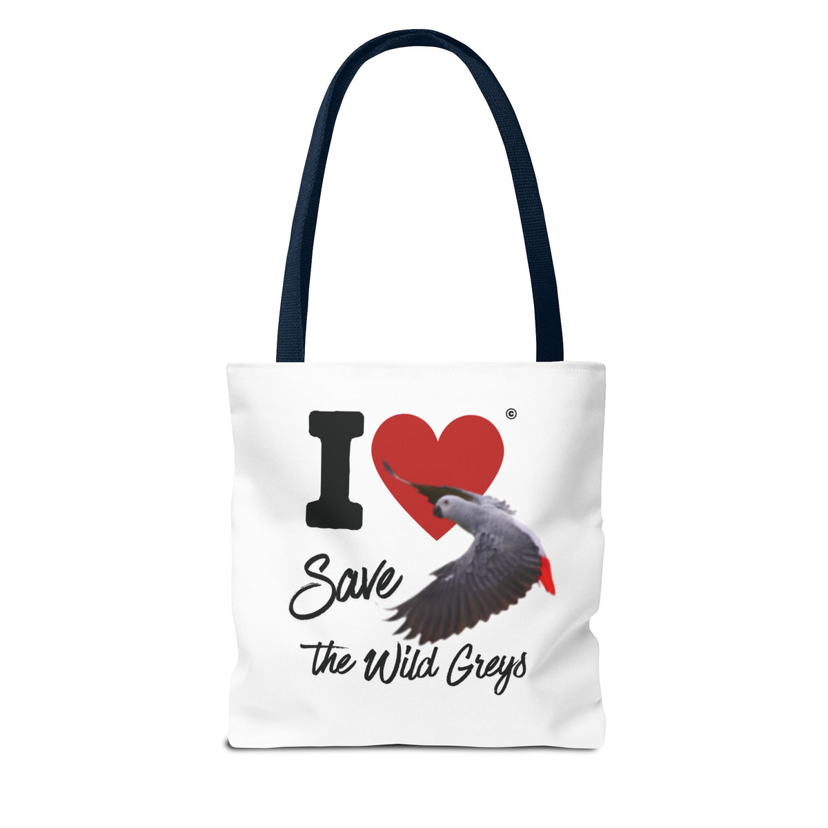 I  Heart Save the Wild Greys Tote Bag — Eco-Friendly Parrot Rescue Canvas Tote