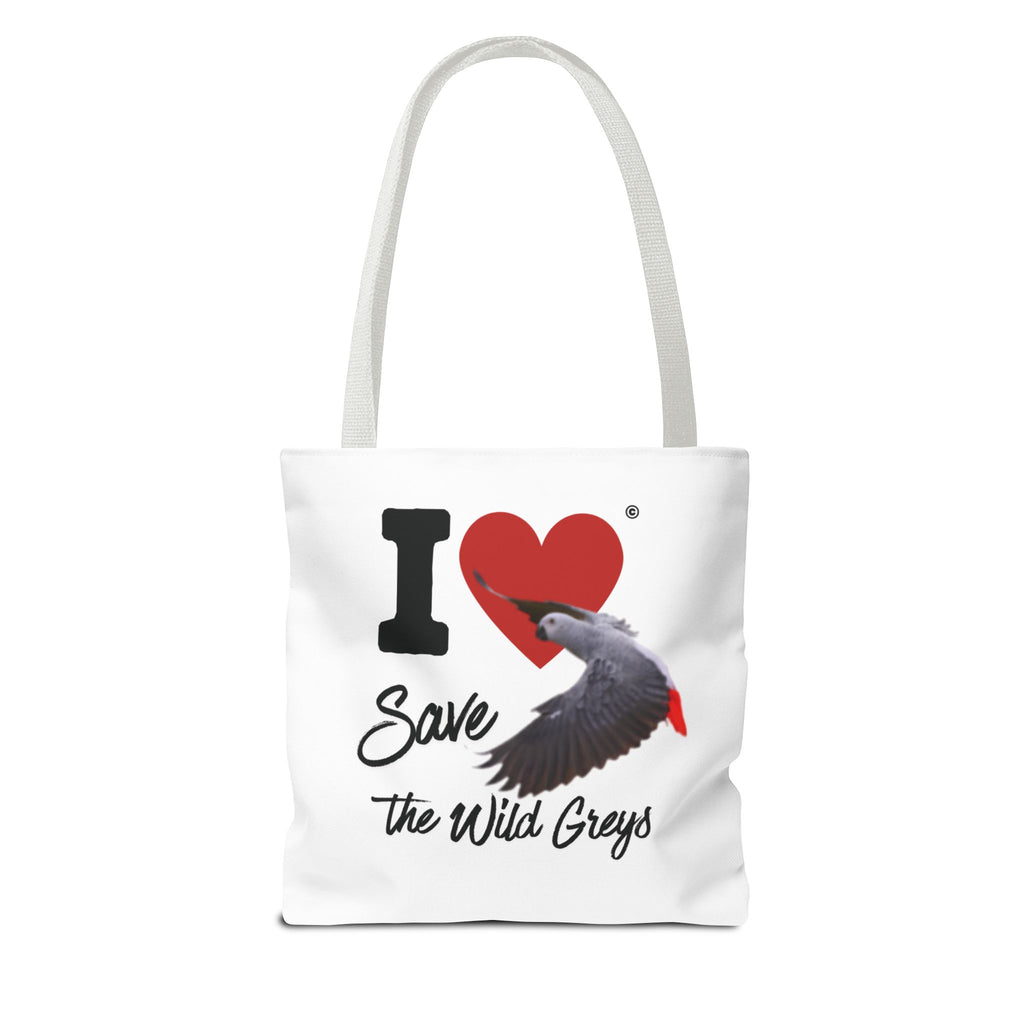 I  Heart Save the Wild Greys Tote Bag — Eco-Friendly Parrot Rescue Canvas Tote