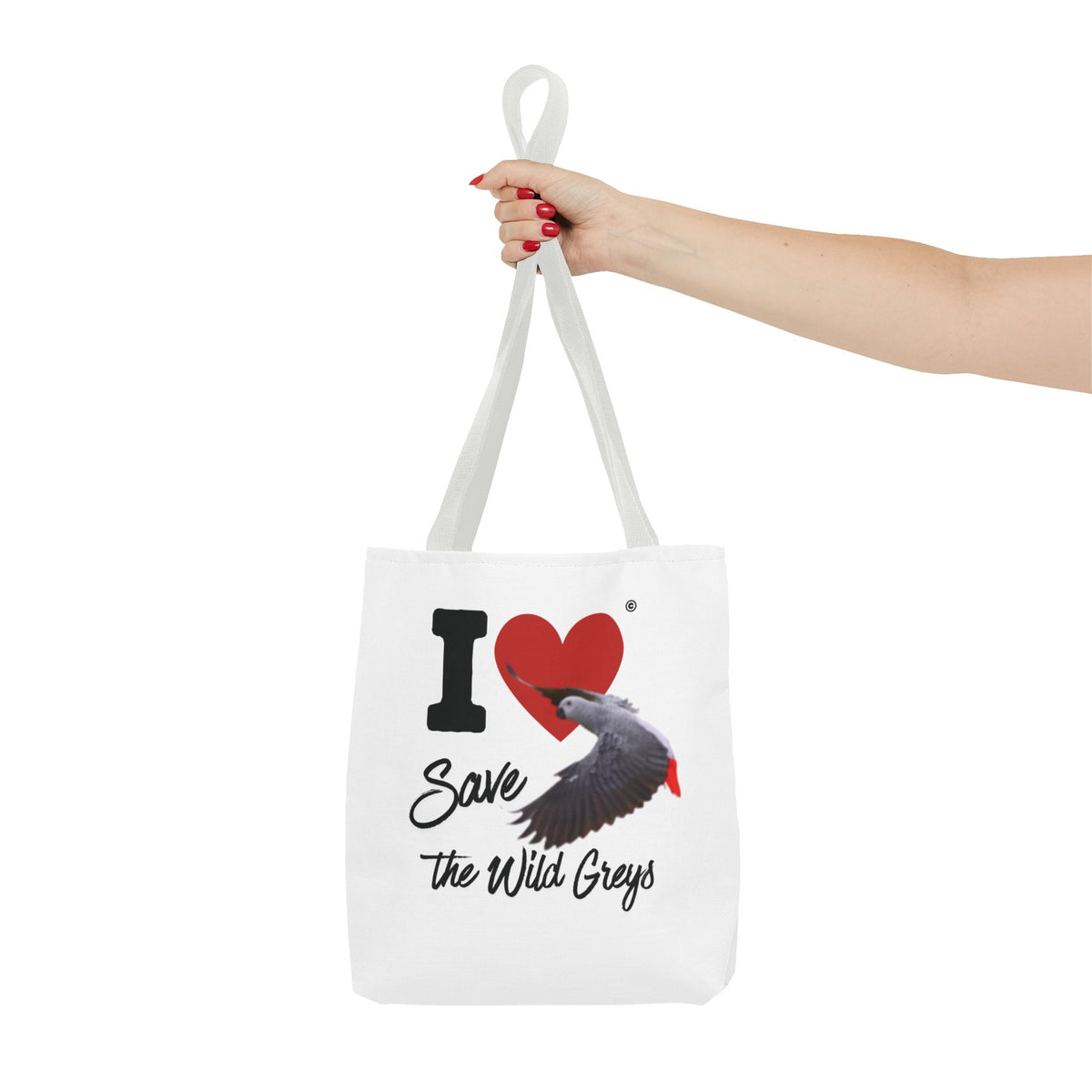 I  Heart Save the Wild Greys Tote Bag — Eco-Friendly Parrot Rescue Canvas Tote