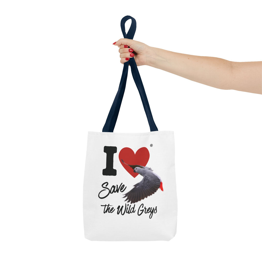 I  Heart Save the Wild Greys Tote Bag — Eco-Friendly Parrot Rescue Canvas Tote