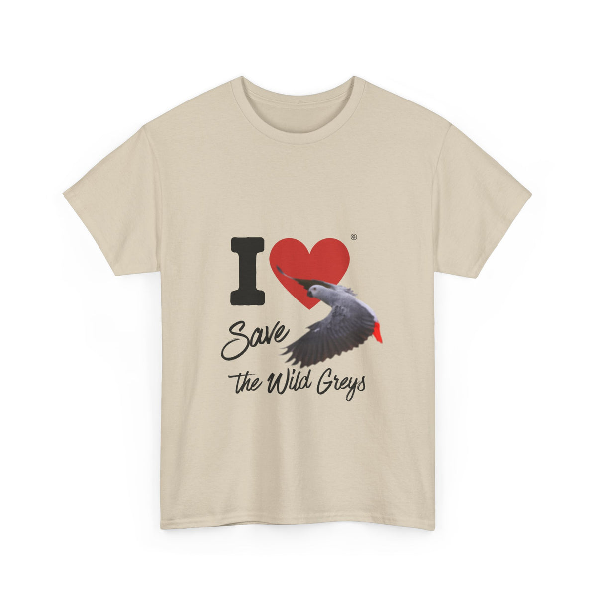 I Heart Save the Wild Greys T-Shirt — Conservation Grey Parrot Tee