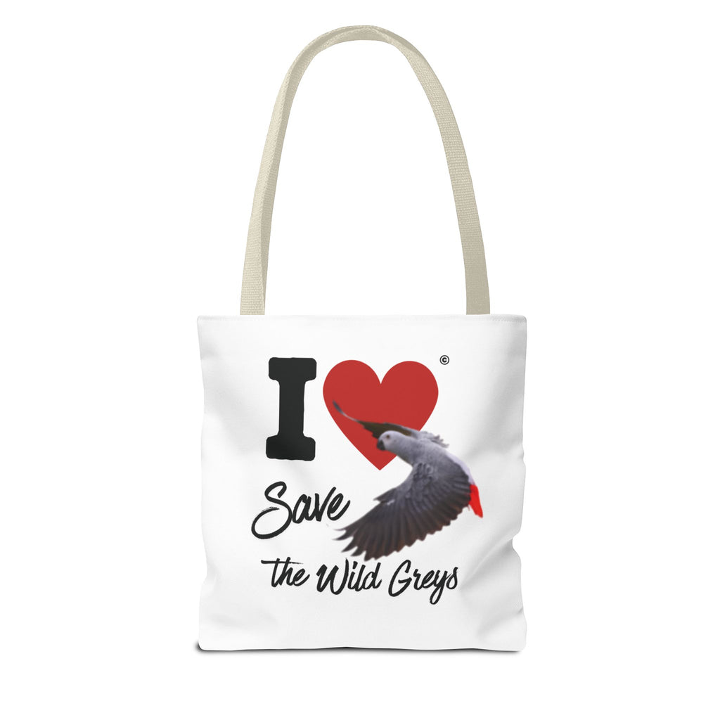 I  Heart Save the Wild Greys Tote Bag — Eco-Friendly Parrot Rescue Canvas Tote