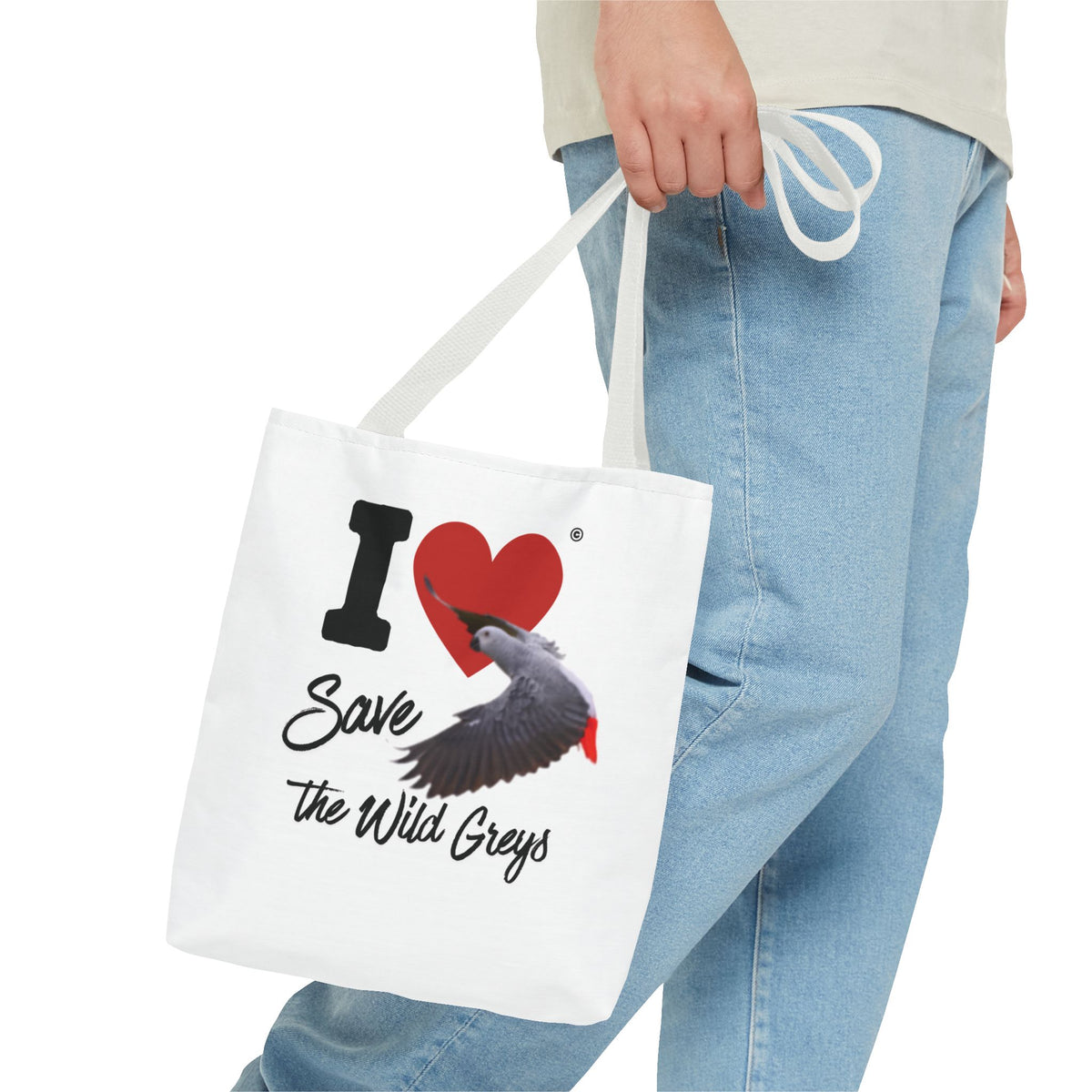 I  Heart Save the Wild Greys Tote Bag — Eco-Friendly Parrot Rescue Canvas Tote