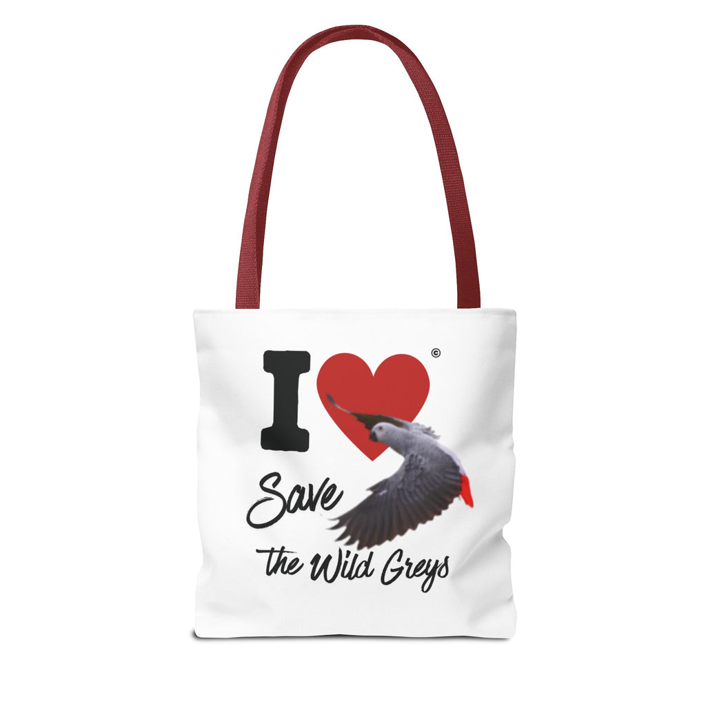 I  Heart Save the Wild Greys Tote Bag — Eco-Friendly Parrot Rescue Canvas Tote