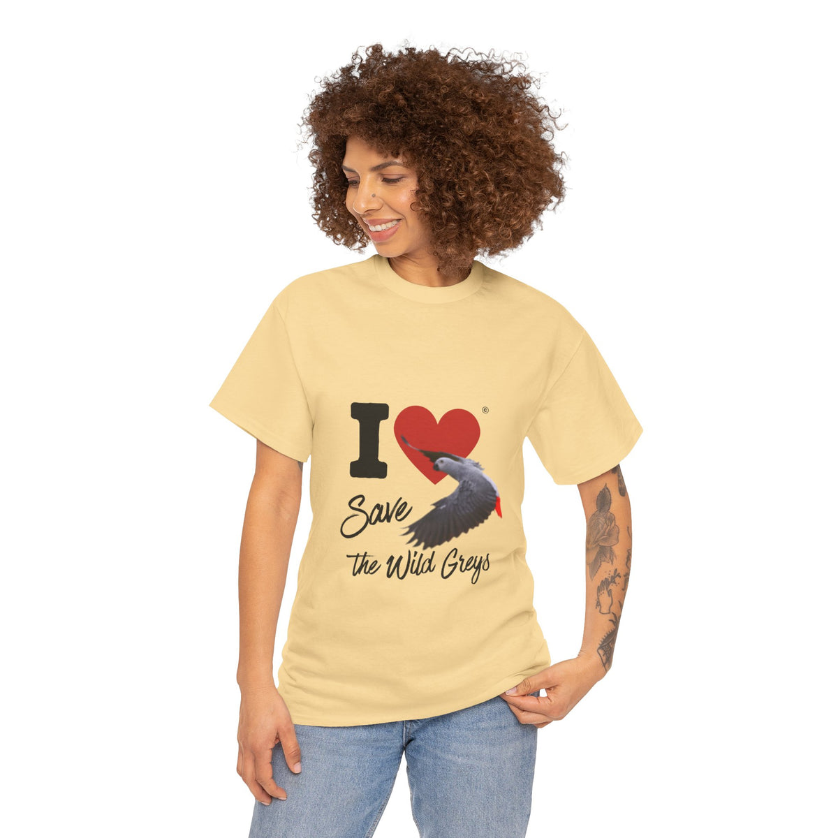 I Heart Save the Wild Greys T-Shirt — Conservation Grey Parrot Tee