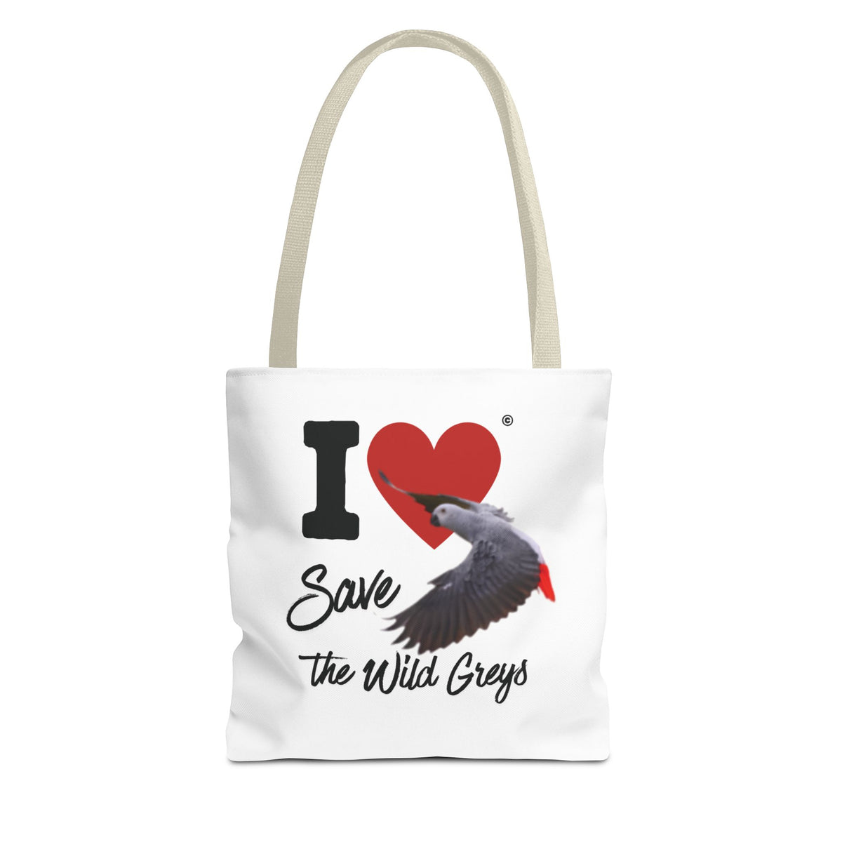 I  Heart Save the Wild Greys Tote Bag — Eco-Friendly Parrot Rescue Canvas Tote