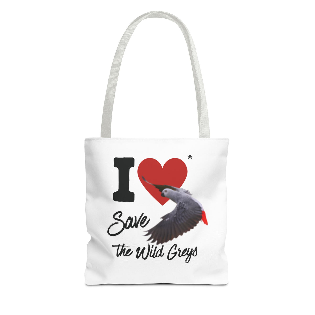 I  Heart Save the Wild Greys Tote Bag — Eco-Friendly Parrot Rescue Canvas Tote