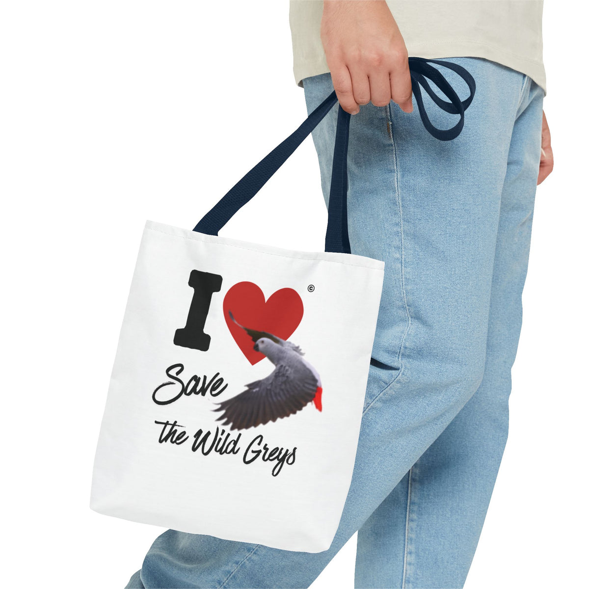 I  Heart Save the Wild Greys Tote Bag — Eco-Friendly Parrot Rescue Canvas Tote