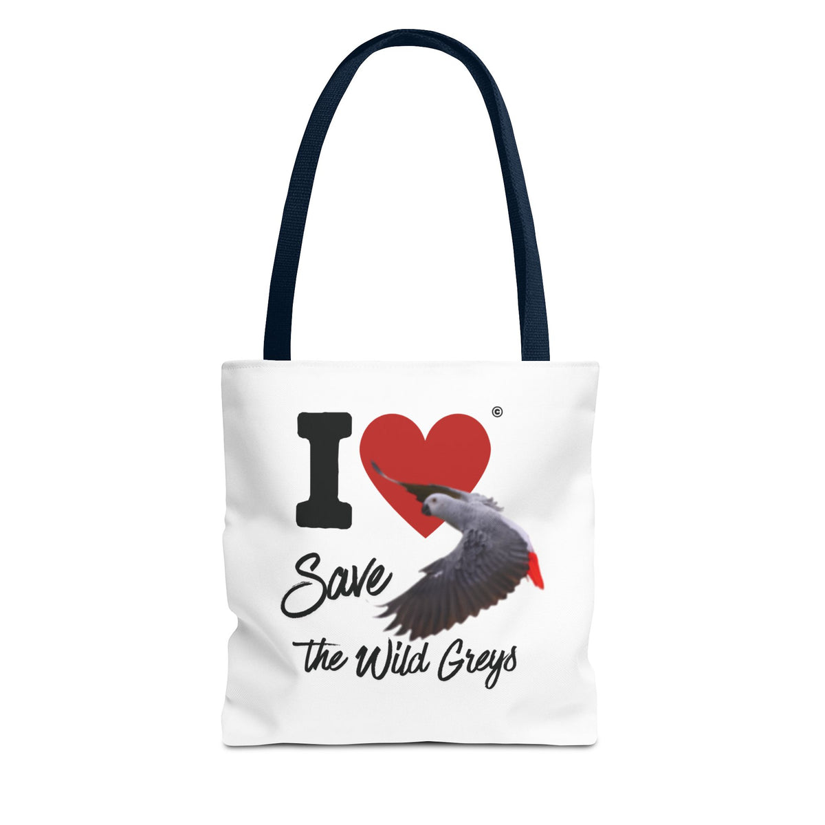 I  Heart Save the Wild Greys Tote Bag — Eco-Friendly Parrot Rescue Canvas Tote