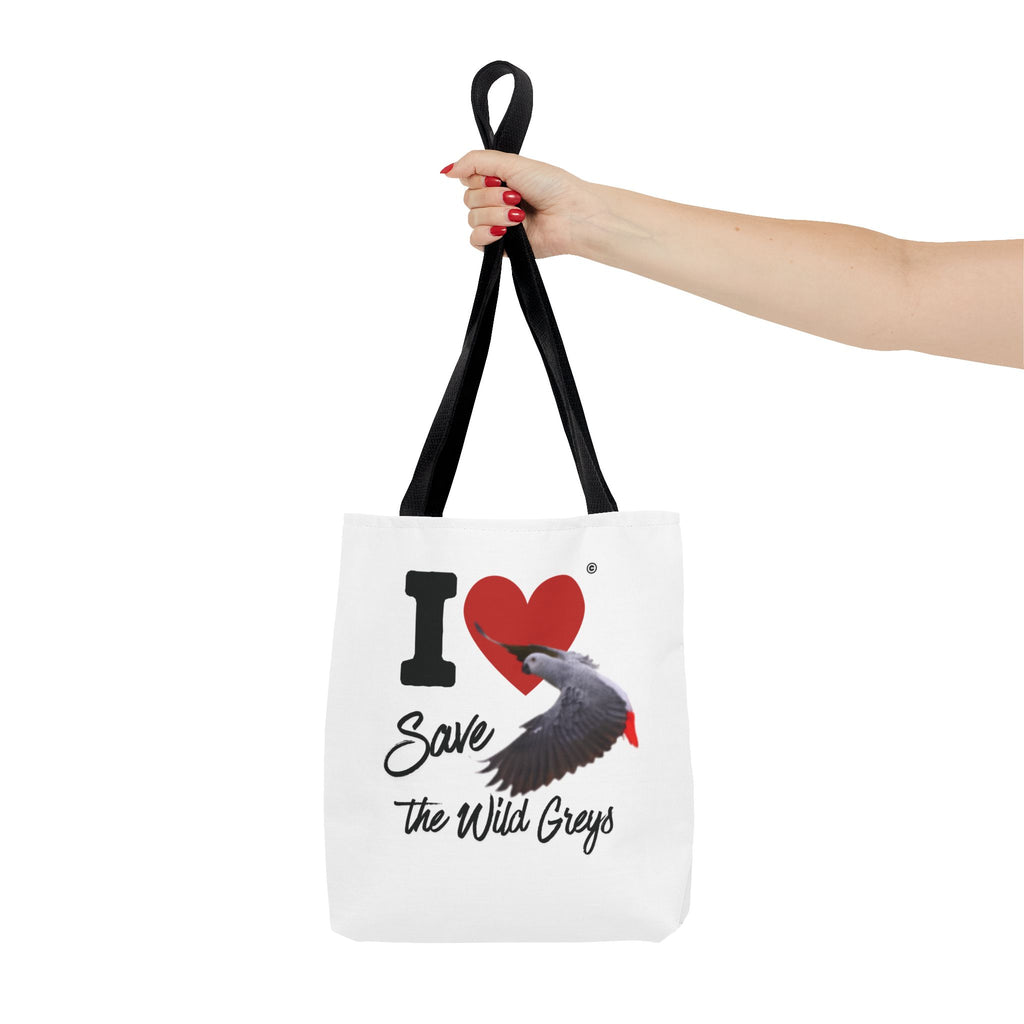 I  Heart Save the Wild Greys Tote Bag — Eco-Friendly Parrot Rescue Canvas Tote