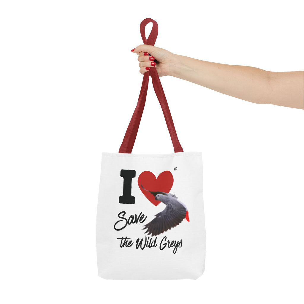 I  Heart Save the Wild Greys Tote Bag — Eco-Friendly Parrot Rescue Canvas Tote