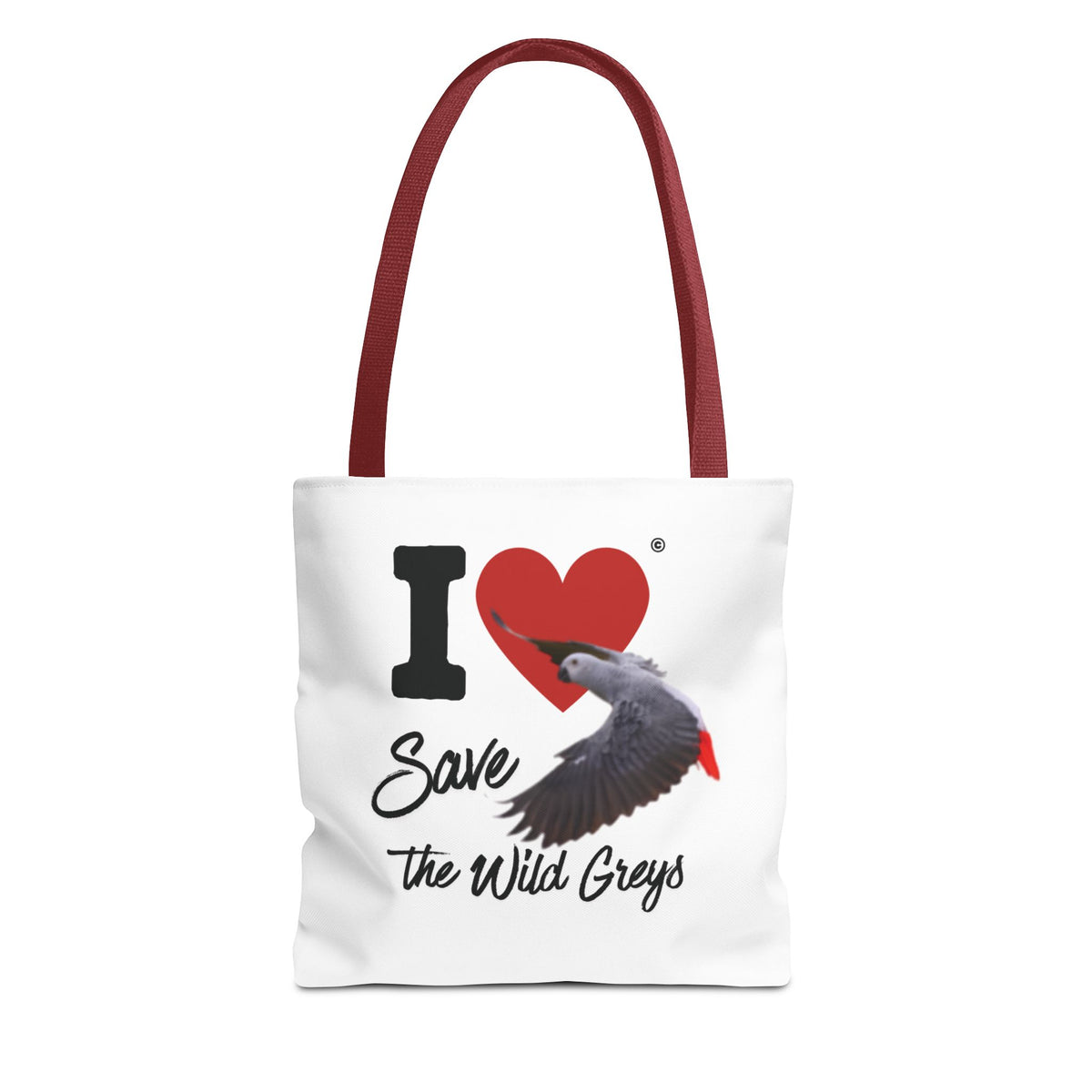 I  Heart Save the Wild Greys Tote Bag — Eco-Friendly Parrot Rescue Canvas Tote