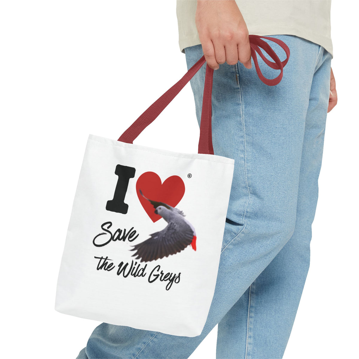 I  Heart Save the Wild Greys Tote Bag — Eco-Friendly Parrot Rescue Canvas Tote